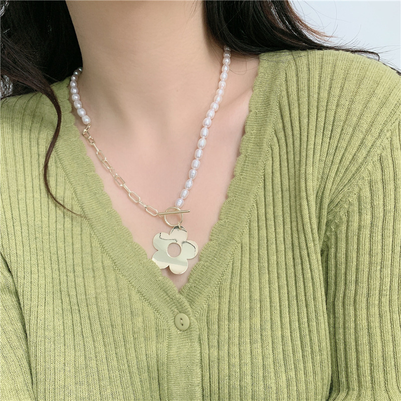 Korea  Long  Freshwater Pearl Flower  Necklace display picture 6