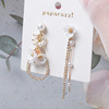 Universal cute long asymmetrical earrings from pearl with tassels, flowered