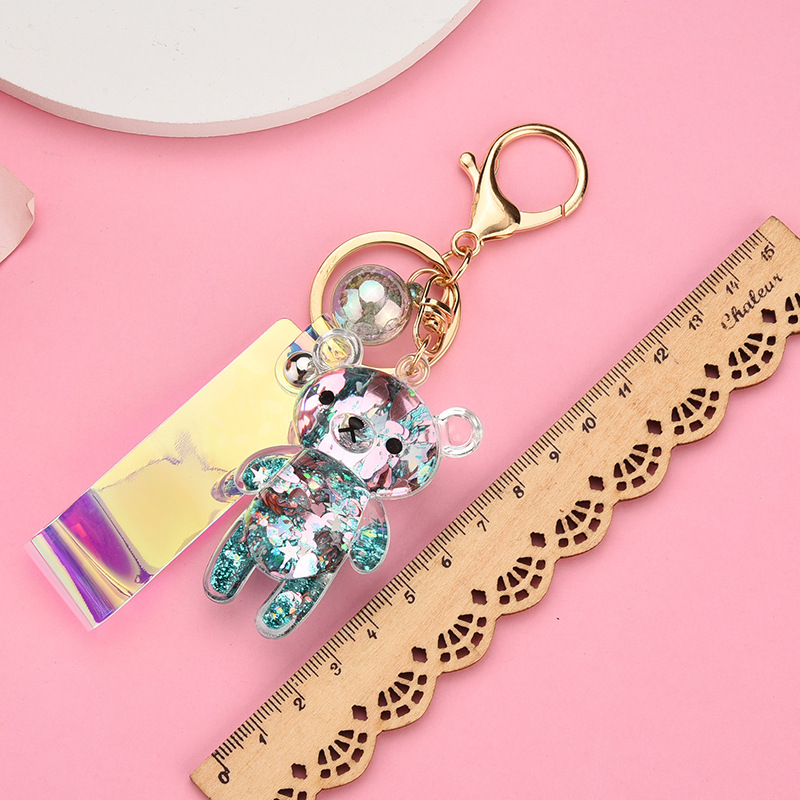 33g Weight Arylic Material Plating Design Light Blue, Pink, Purple, Green, Gold Color Korean Quicksand Acrylic Oiling Bear Keychain Wholesale Nihaojewelry 7