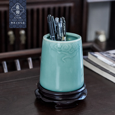 高檔陶瓷筆筒 毛筆圓珠筆收納罐
