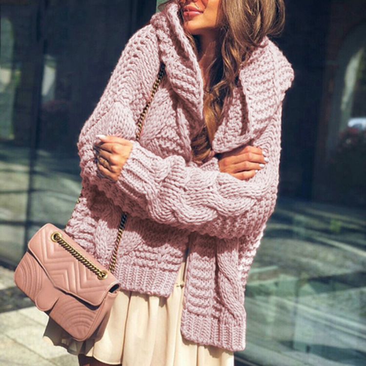 Suéter de Punto Grueso de Color Sólido Estilo Europeo y Americano, Cárdigan con Gorro Trenzado, Nuevo y Más Vendido en Amazon para Otoño/Invierno 2025