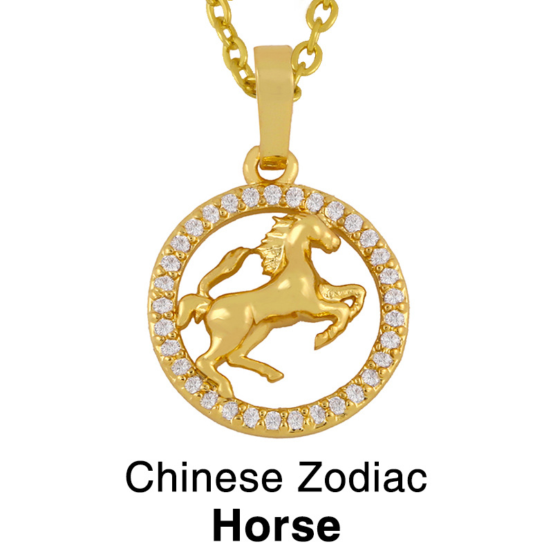 Chinese style 12 zodiac pendant simple diamond animal necklace