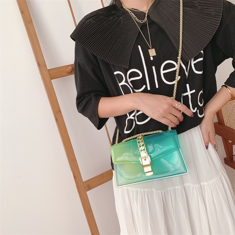 Summer 2025 new gradient jelly bag, fashionable color-blocking chain bag, crossbody single-shoulder bag, ladies' small bag undefined