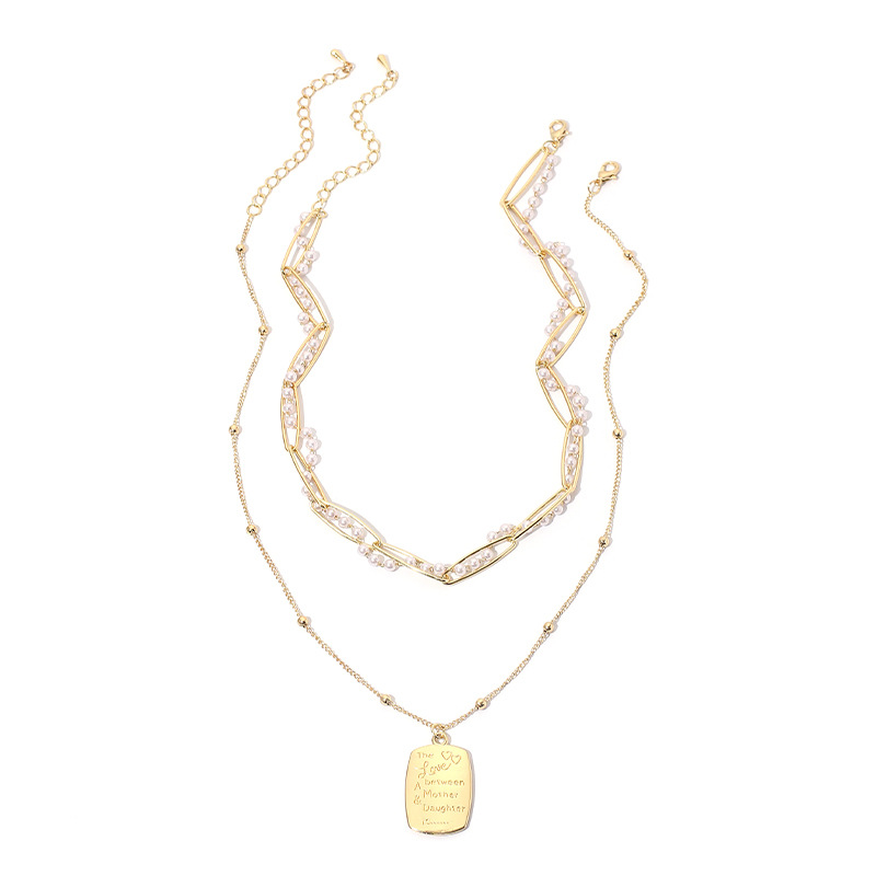 25g Weight Necklace Classification Wedding, Travel Occasion Women'S Gender Gold Color Fashion Multi-layer Ladies Pearl English Letter Tag Necklace Style Simple And Stylish Thin Clavicle Chain For Women Nihaojewelry 9