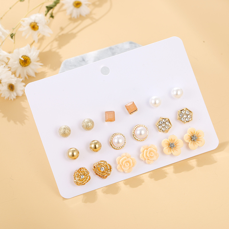 Geometric Plating Alloy Artificial Gemstones Earrings Ear Studs display picture 3