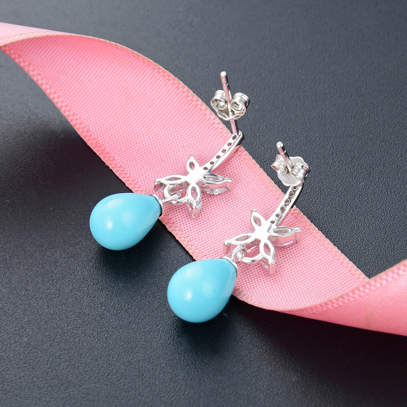 Estilo coreano Super Hada elegante flor con incrustaciones de circón pendientes mujer s925 plata esterlina trébol azul Shell perlas pendientes de perlas