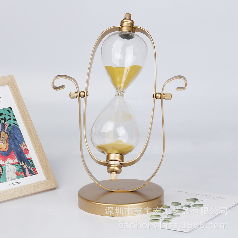 五金旋转沙漏计时器桌面创意摆件 金属工艺品家居摆件