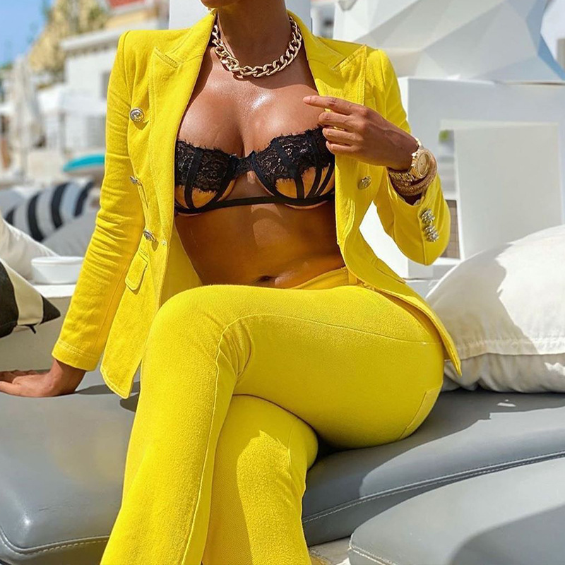 solid color long sleeve suit jacket straight pants two-piece set NSJZC112621