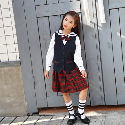 深圳市小学生冬礼服三件套深圳校服马夹长袖衬衣男女裙子定做校服|ms