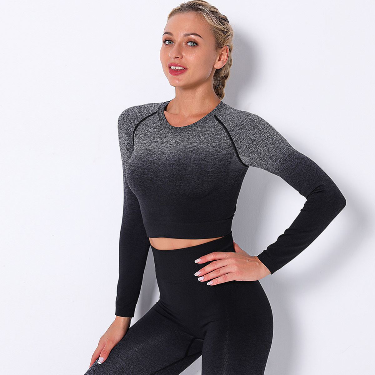 seamless knitted long-sleeved hang-dye gradient elastic sports clothing NSNS10708