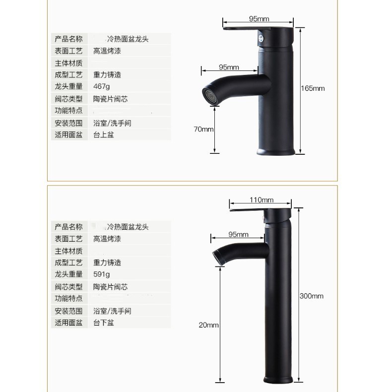 Black stainless steel hot and cold washbasin faucet, bathroom cabinet, washbasin, anti-splash faucet undefined