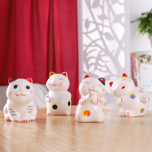 Lucky Cat Ornament Home Car Small and Large Ceramic Creative Gift Living Room Decor Cute Kitten Small Pet
