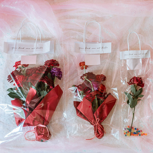 Valentine's Day transparent flower tote bag, eternal bouquet gift bag, hug bucket, small flower box, single rose packaging bag