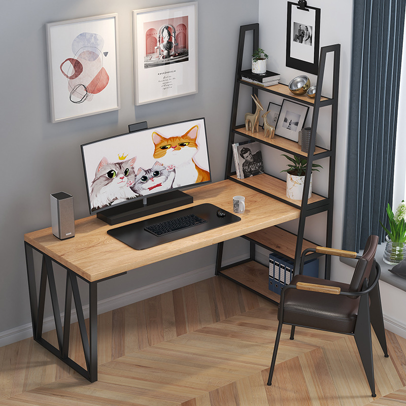 Household Solid Wood Computer Desk Bookshelf Combination Small Apartment Bedroom with Storage Rack Desk Student Rectangular Study Table