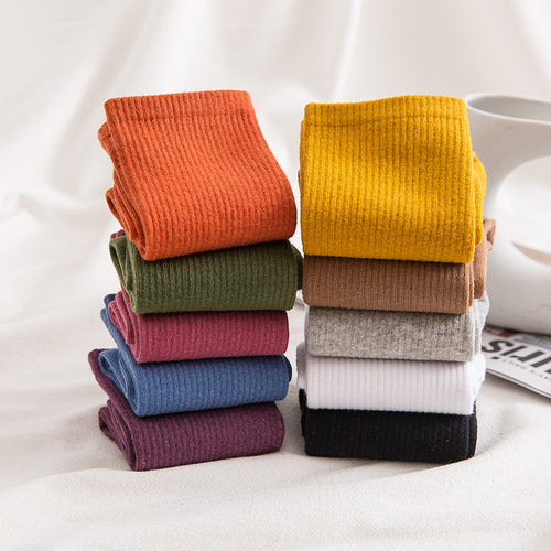 New autumn and winter solid color mid-calf socks for women Japanese style high elastic cotton college style women's socks cotton socks wholesale