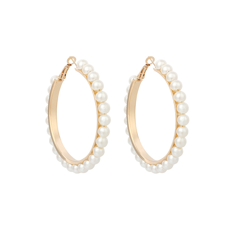 Mode Exagérée Géométrique Grand Cercle Perle Marée Boucles D&#39;oreilles De Mode Bijoux D&#39;oreille Pour Les Femmes display picture 7