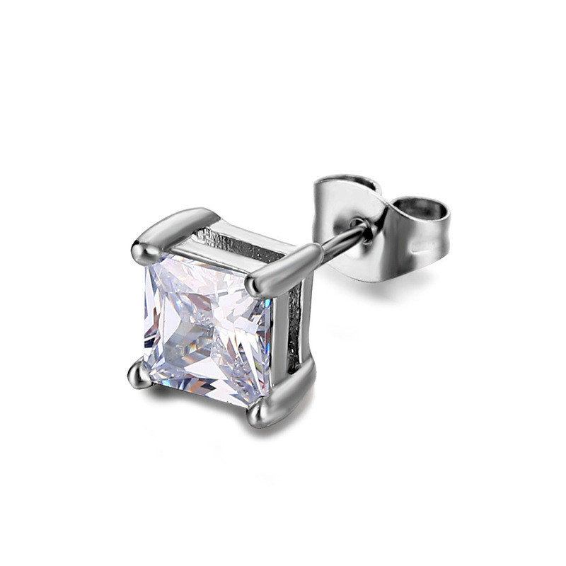 Zircon Inlay Material Simple Style Geometric Stainless Steel Ear Studs Metal Zircon Stainless Steel Earrings