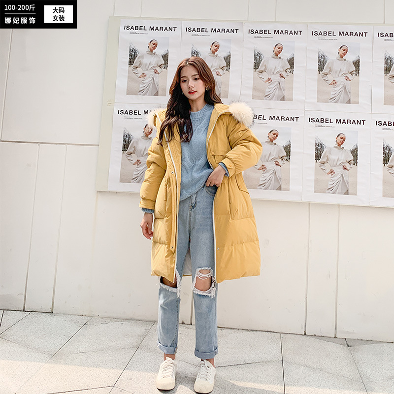 fat MM winter new pattern Mid length version enlarge cotton-padded clothes coat Korean Edition temperament commute Large Women's wear With fur collar Cotton