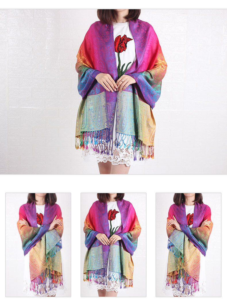Women's Ethnic Style Bohemian Gradient Color Cotton Tassel Shawl display picture 1
