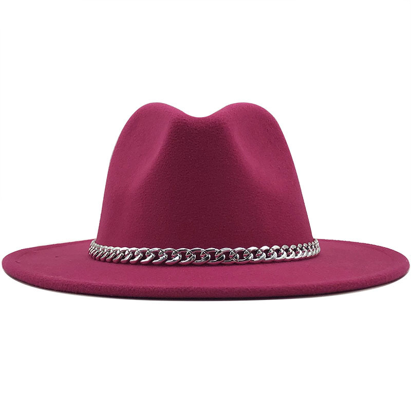 Retro Solid Color Metal Chain Woolen Top Hat display picture 15