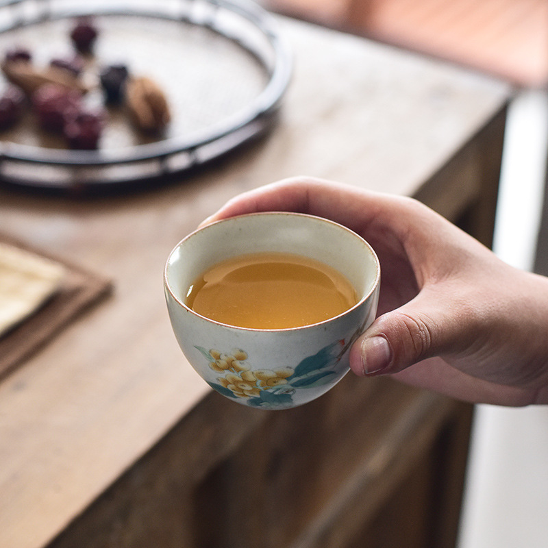 Horno de Ru Juego de té de Kung Fu de caqui Taza de té Taza maestra Taza individual femenina Taza de té de película abierta Taza de té de porcelana de cerámica de un solo Ru