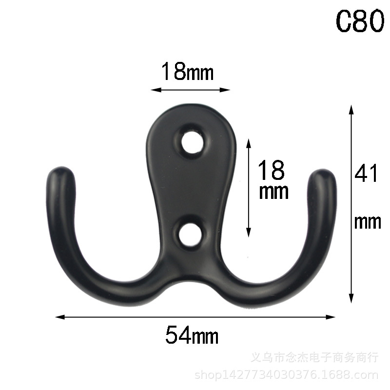 喷黑54*41mm仿古挂钩合金挂钩挂衣钩橱柜挂钩装饰装修配件双钩|ru
