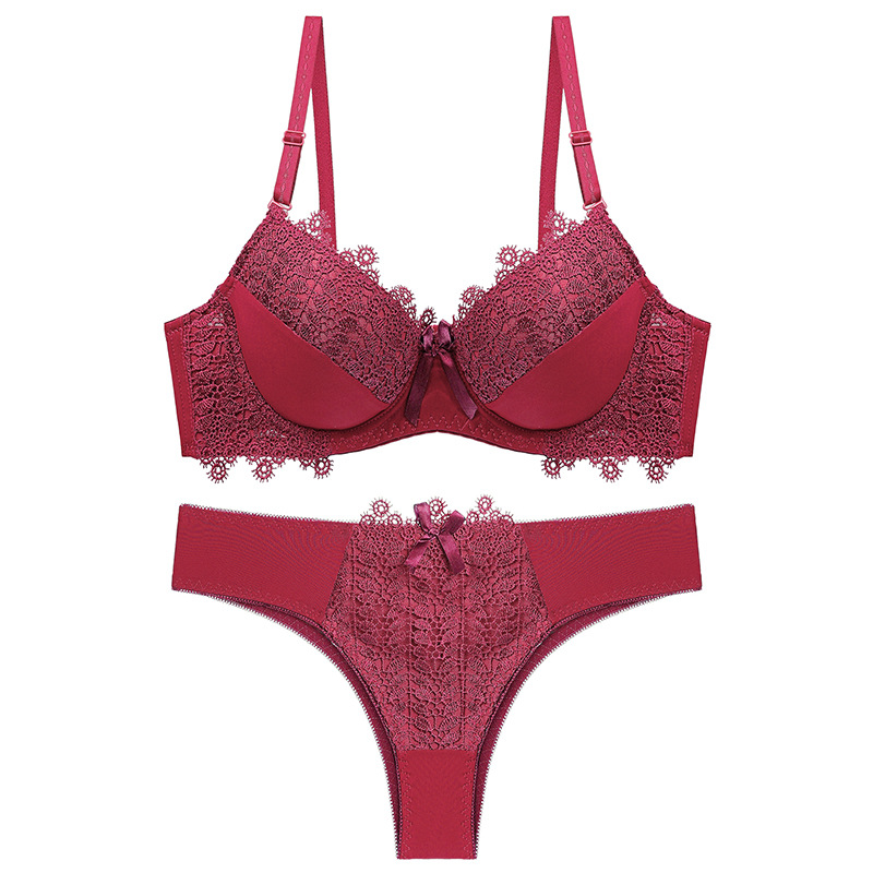 Wind Solid Color Sexy Bra Lace B C Thin Cup Underwear Set_voghion.com