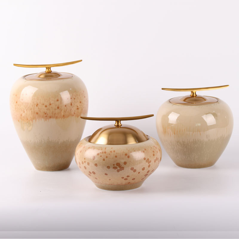 New Chinese Model House Entrance Decorations TV Cabinet Antique Frame Ornaments Creative Yellow Ceramic Pot Three-piece Set