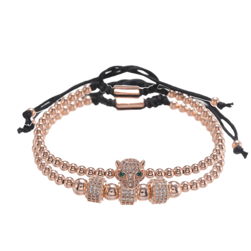 Fashion Vintage Copper Bead Woven Micro Inlaid Zircon Leopard Head Wheel Chain display picture 10