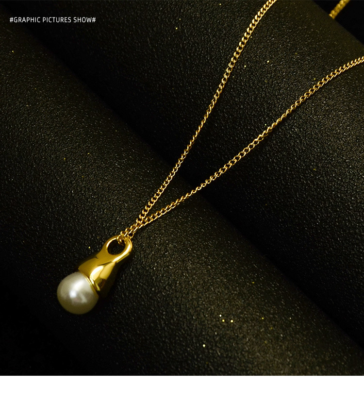 Shaped Water Drop Baroque Pearl Clavicle Necklace Texture Pearl Necklace Titanium Steel Wholesale Nihaojewelry display picture 3