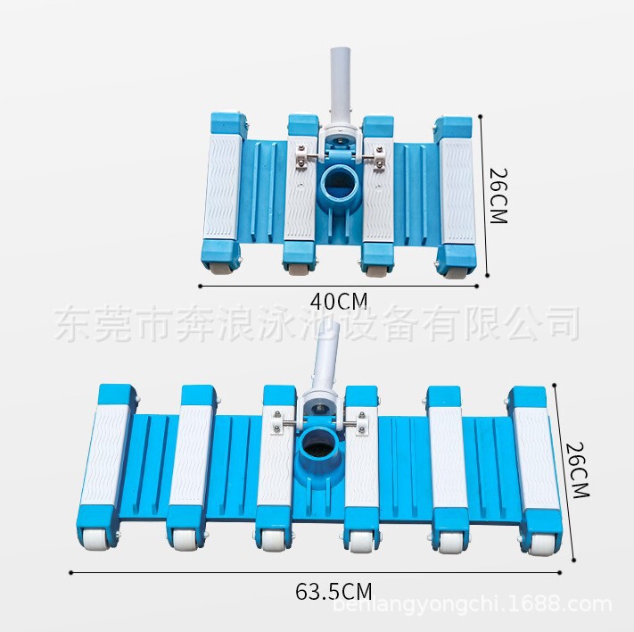 Swimming pool cleaning and maintenance tools dirt suction device 16 inch 25 inch with bottom brush blue and white dirt suction head cleaning brush