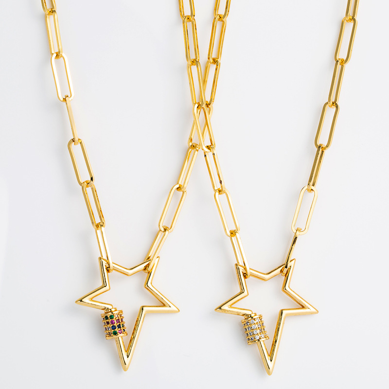Fashion New  Hip-hop Punk Star Pendant Necklace Copper Inlaid Zircon Bagu Chain Color Necklace Nihaojewelry Wholesale display picture 2