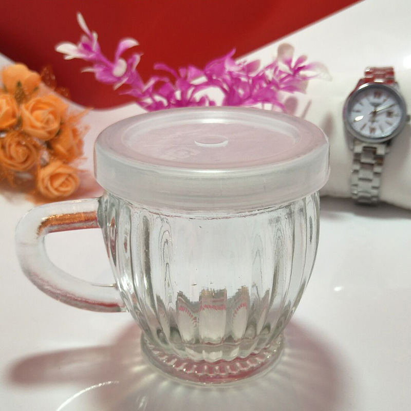 爆款加厚带把竖纹玻璃布丁杯 布丁瓶烘焙瓶 酸奶杯花茶杯菠萝杯