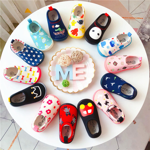 Japanese single spring and autumn new kindergarten baby toddler shoes children's elastic canvas shoes one-legged boys' and girls' shoes