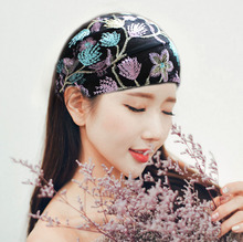 韓國夏時尚氣質刺綉蕾絲花朵寬邊發帶遮白發包頭巾發箍發帽發套女