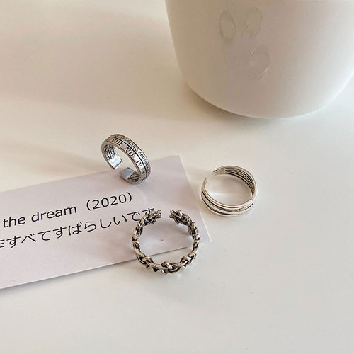 925 Pure Silver Ring for Women - Personality Hip-Hop Open Simple Roman Numerals Ring - Cold Style, Unique, Ins Retro Band