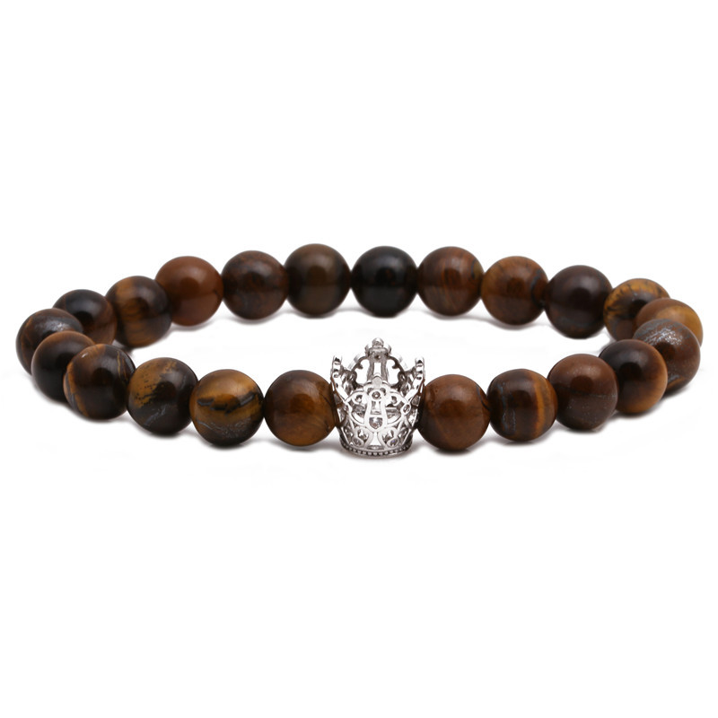 Fashion Copper Crown Beaded Bracelet Tiger Eye Volcanic Stone Crown Bracelet display picture 23