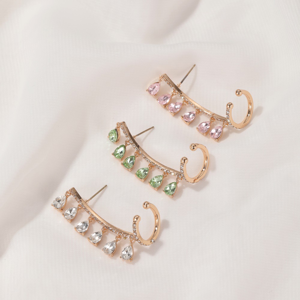 New Korean Clip Earrings Water Drop Tassel Earrings Crystal Zircon Ear Clip Earrings Integrated Earrings Wholesale Nihaojewelry display picture 5