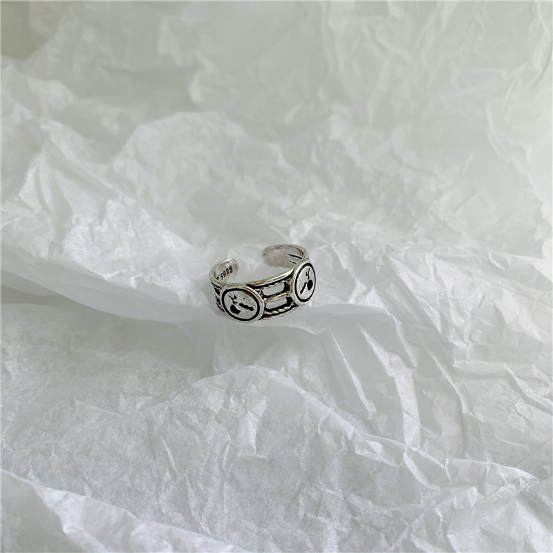 Simple 925 Silver Retro Letter Ring Set display picture 6