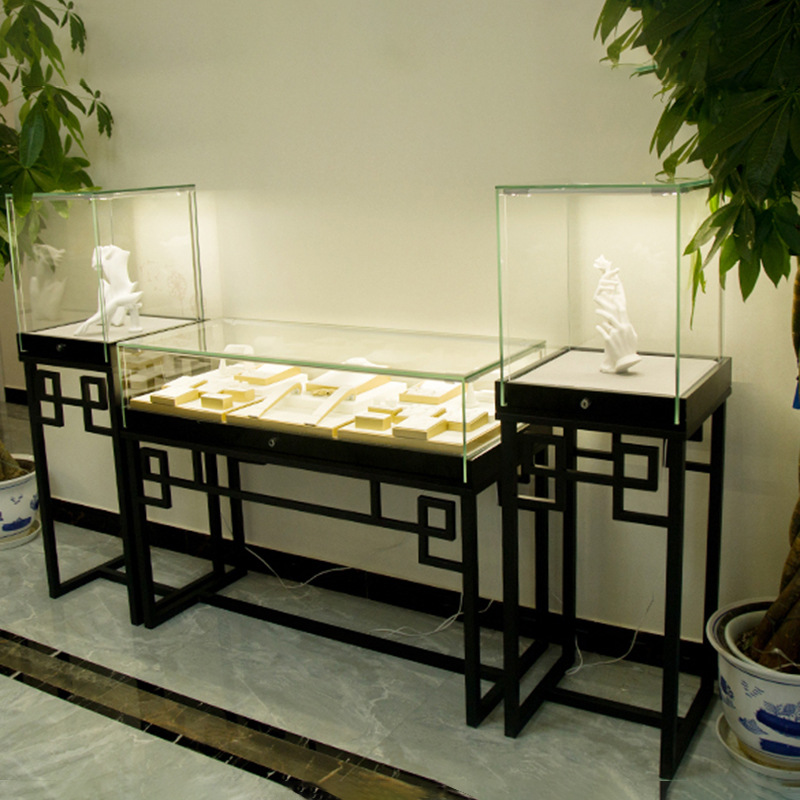 珠宝首饰品展示柜中式简约透明玻璃柜台商超产品展柜博物馆陈列柜