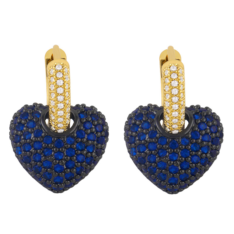 Fashion Heart Inlaid Zircon Copper Artificial Gemstones 18k Gold Plated Earrings display picture 4