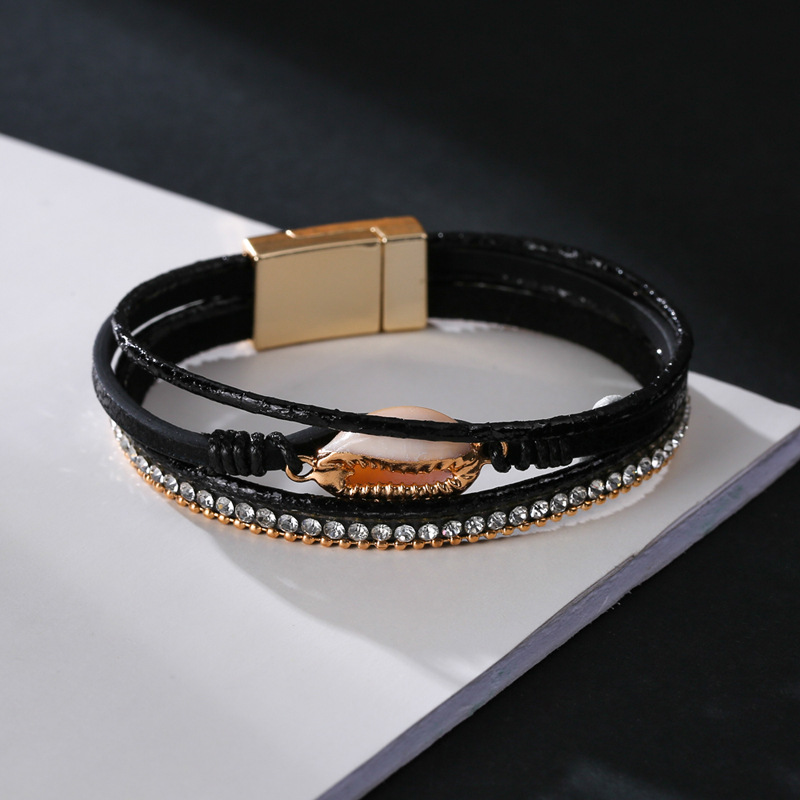 Fashion Pu Leather Diamond Conch Decorative Bracelet display picture 1