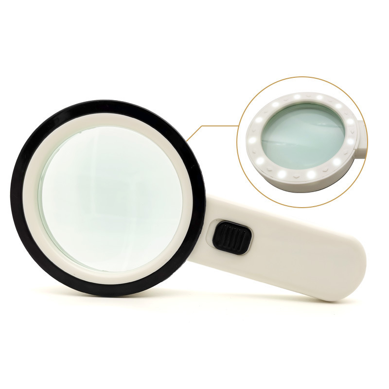 Magnifying glass 30 times double-layer optical glass lens with LED light magnifying glass antique collection appreciation reading book