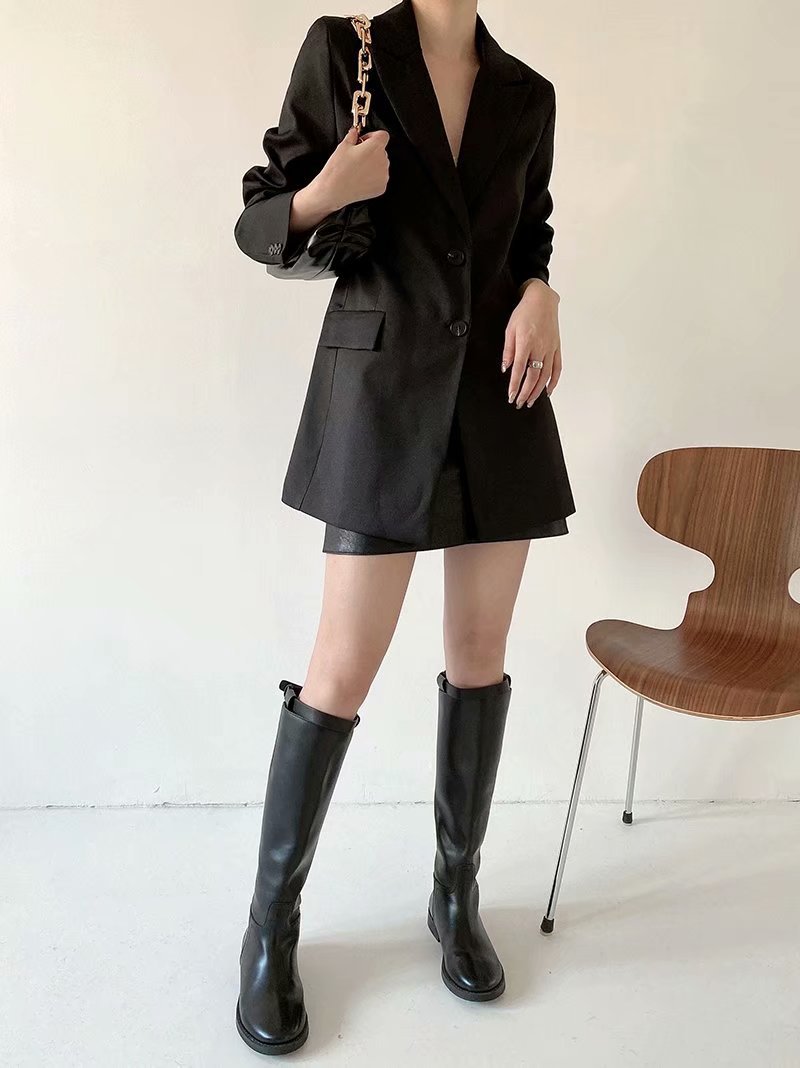 wholesale chaqueta de traje de mujer estilo vestido dividido con espalda negra de otoño NSAM3062