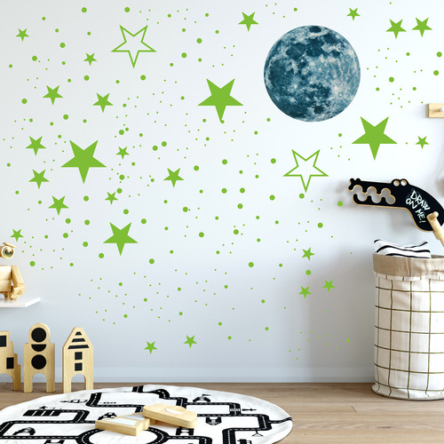Cm luminous moon luminous stars dots PCs fluorescent stickers children&apos;s room decoration self adhesive cartoon stickers