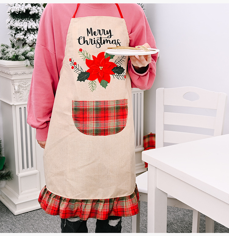 Christmas Red Flower Linen Apron display picture 7