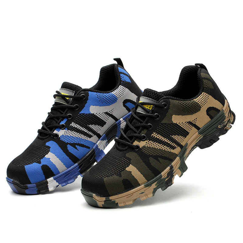 一件代发男防砸防刺穿钢头鞋 舒适轻便劳保鞋 迷彩防滑耐磨工作鞋
