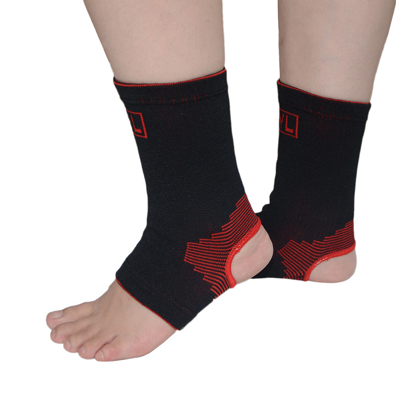 尼龙针织彩色四面弹力透气护踝 黑红提花护脚踝运动护具现货批发