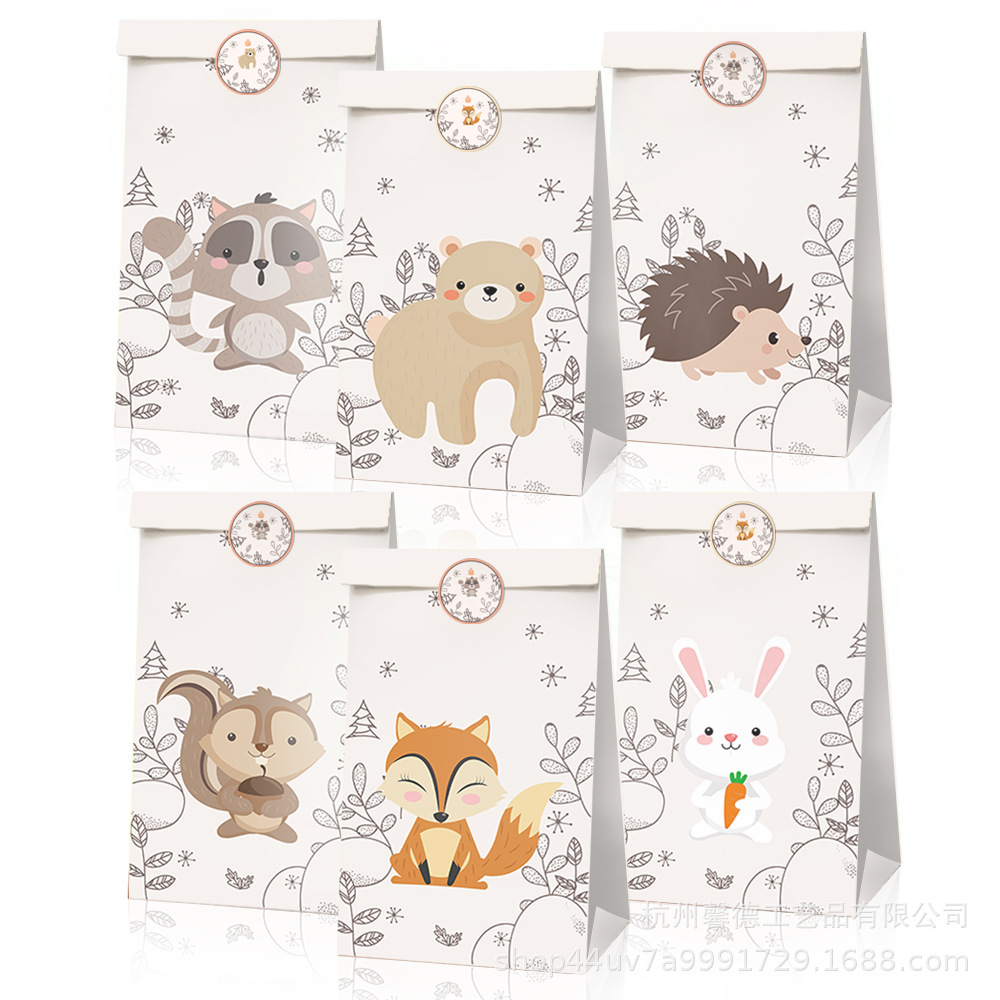 Bolsa de papel fresco LB006 bosque animal Fox fiesta bolsa de asas fiesta de cumpleaños bolsa de dulces bolsa de papel de regalo