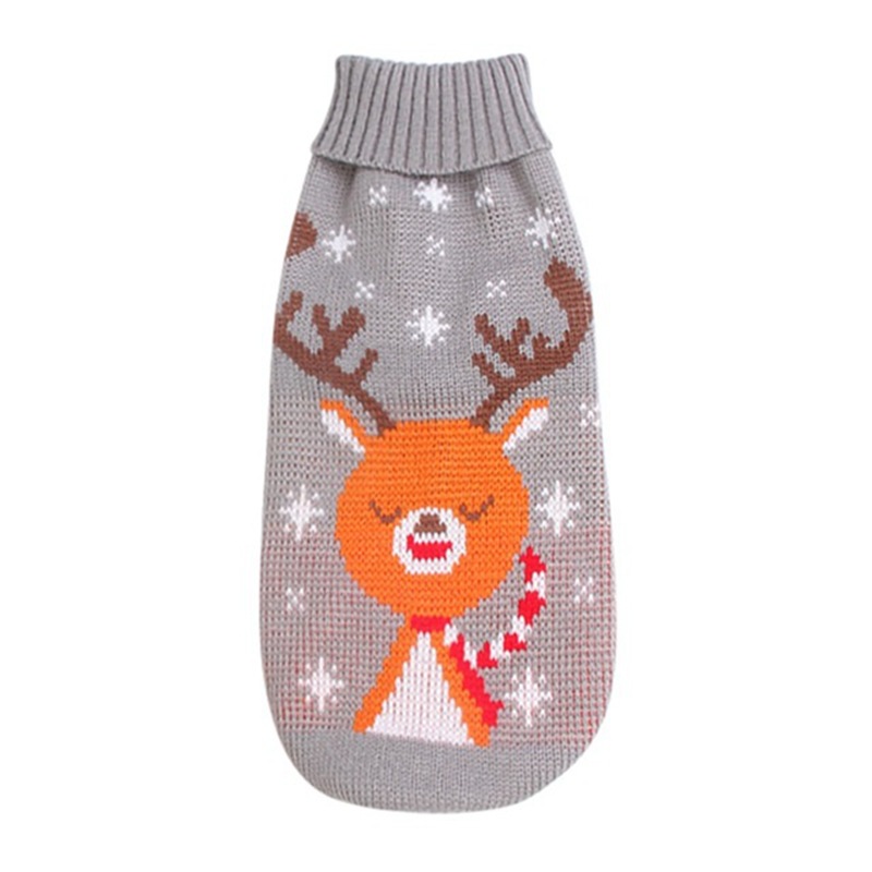 Christmas Reindeer Maple Leaf Snowflake Holiday Pet Clothes Turtleneck Knitted Sweater Dog Cat Clothing Winter Coat_voghion.com